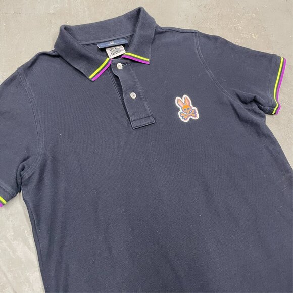 Psycho Bunny Polo Shirt Neon Collar 100% Pima Cotton Size 2 - Picture 2 of 6